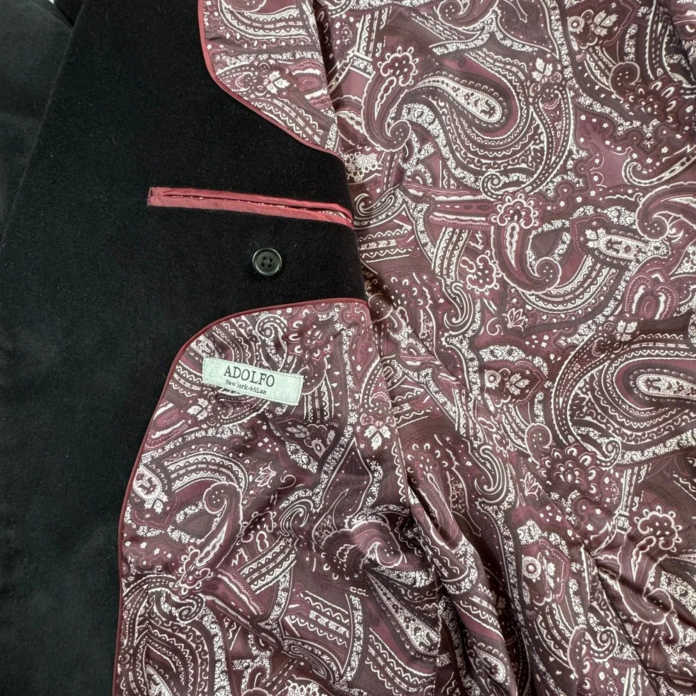 Adolfo Black Velvet Blazer Mens 44R Sport Coat Paisley Lining Gothic Victorian